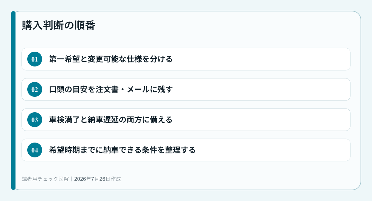 希望時期までに納車できる条件を整理するための判断順