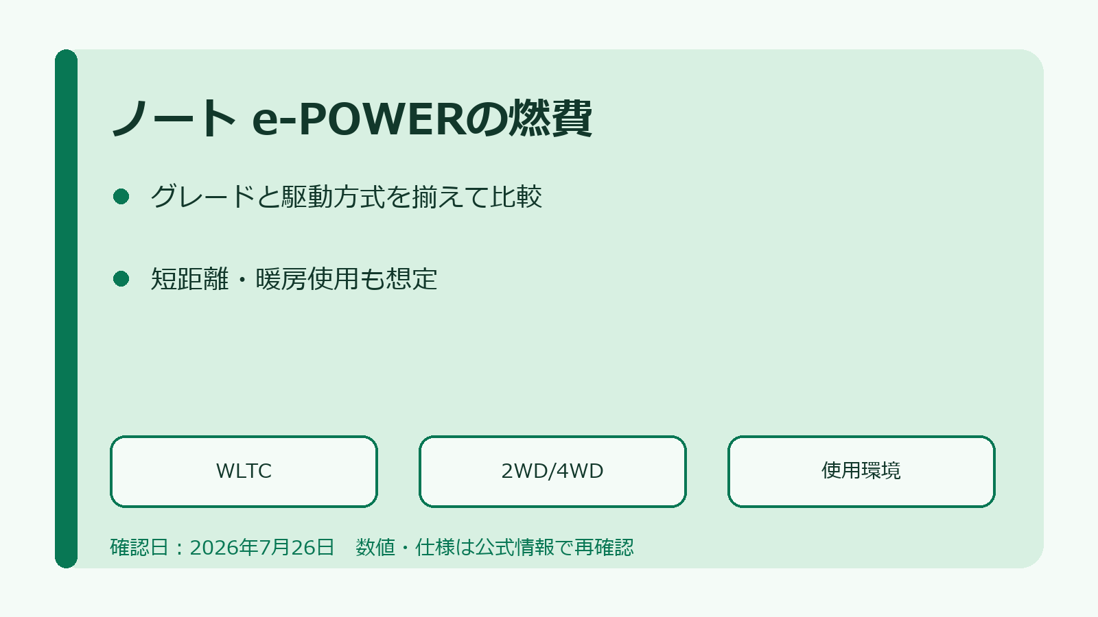 ノートe-POWERの燃費比較で確認するWLTC・駆動方式・使用環境の図