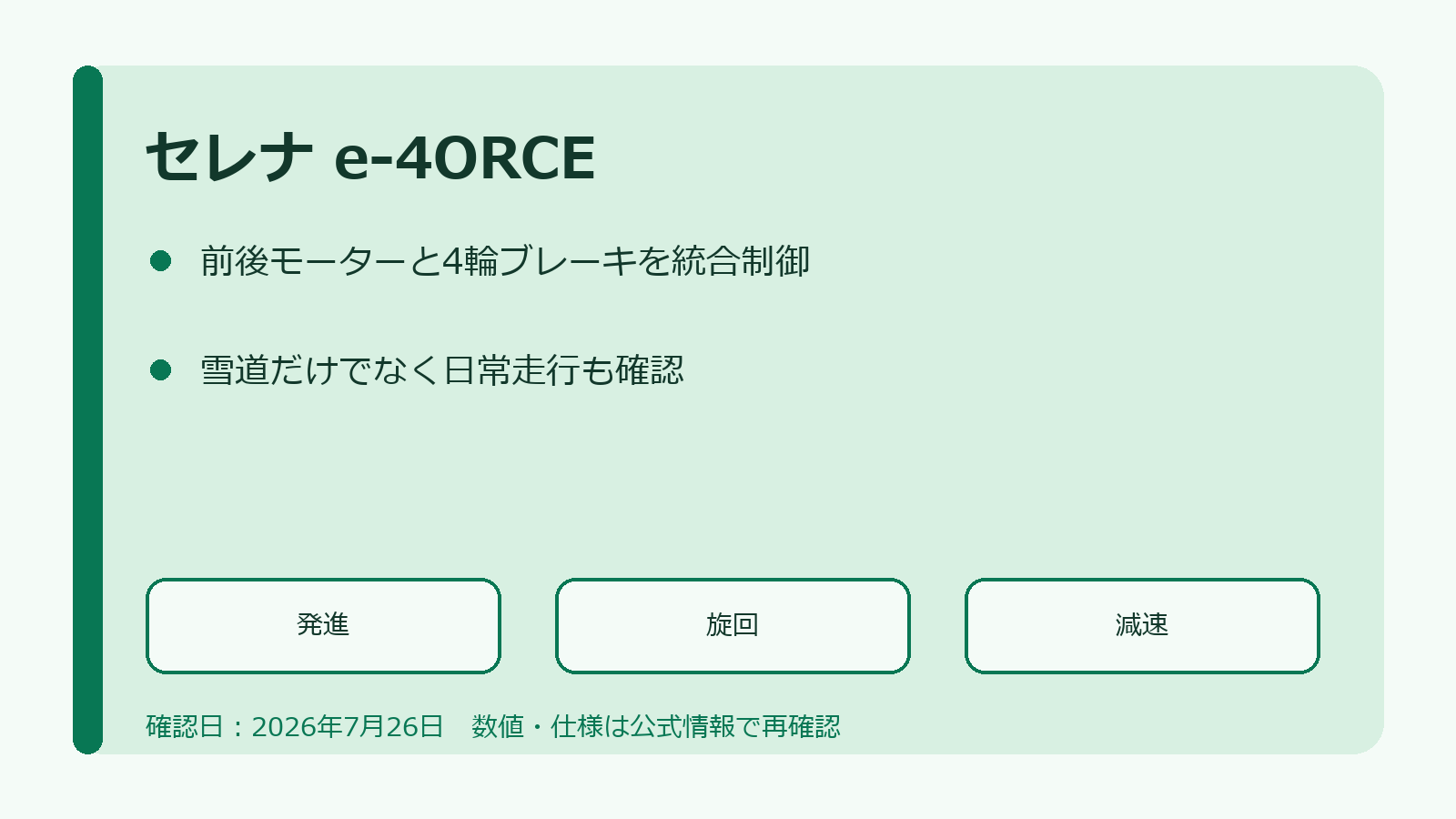 セレナe-4ORCEが発進・旋回・減速を統合制御する図