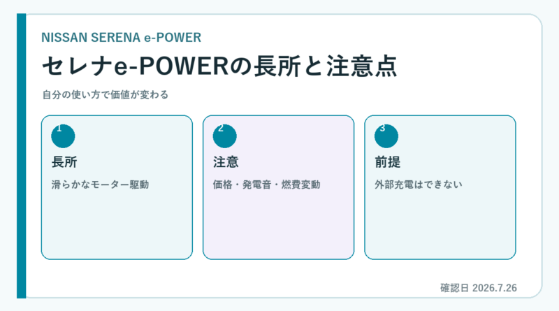 セレナe-POWERのデメリット｜後悔しやすい人と向いている人の要点を整理したセレナ専用図解