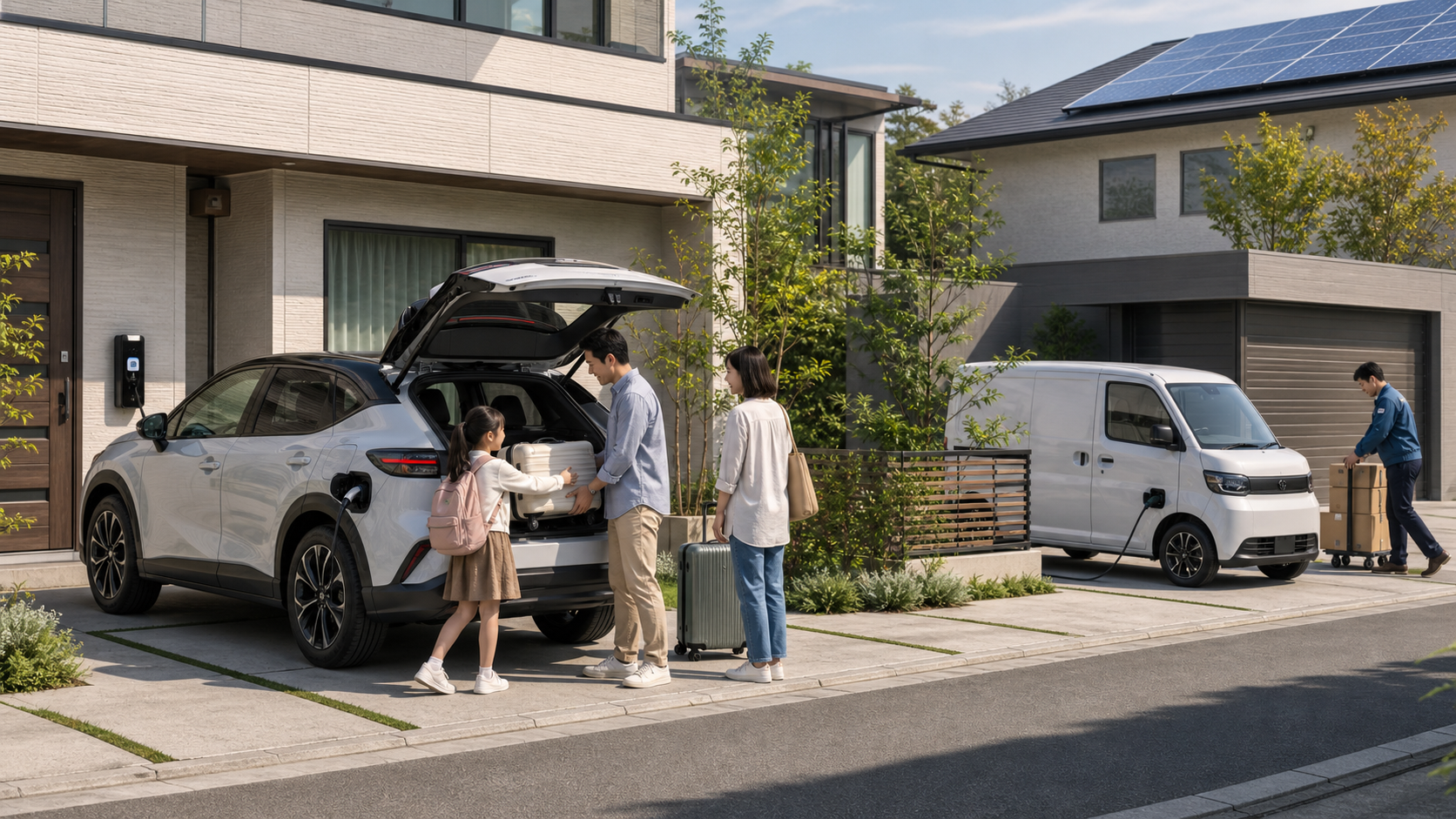 家庭と事業で最新車輛を使うイメージ