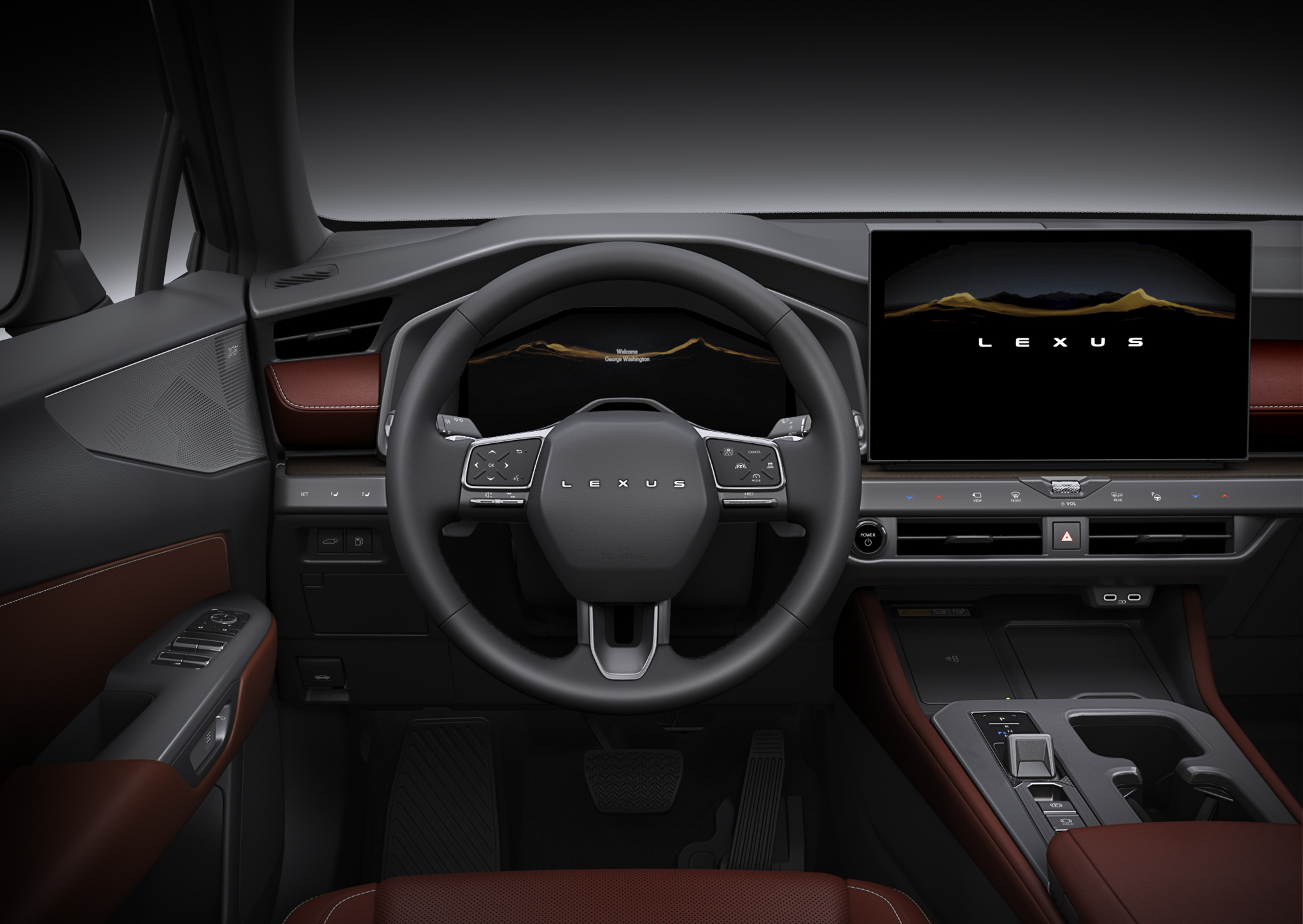 新型レクサスNXの左ハンドル運転席と独立した中央画面。公式公開の試作車